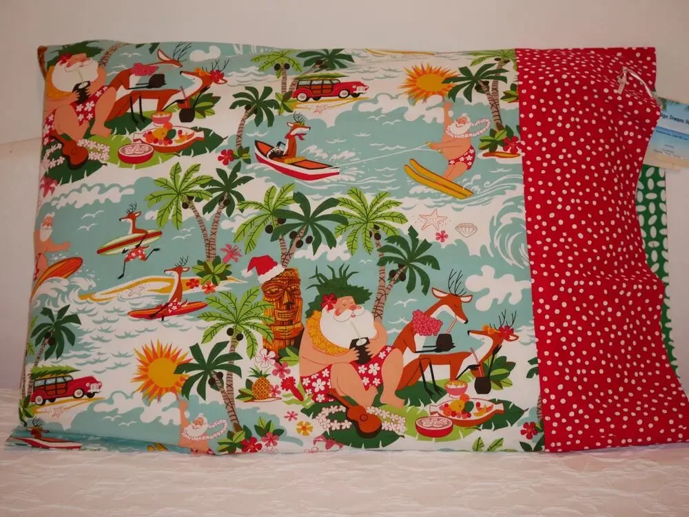 Surfin' With Santa Pillowcase Set, Designer Alexander Henry 100% Cotton Fabric